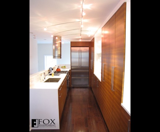 A dyed zebrawood galley kitchen.