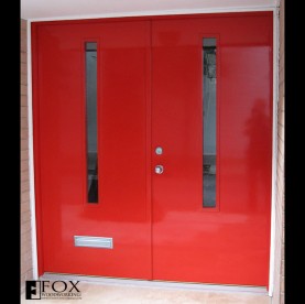 High gloss red doors.