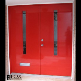 High gloss red doors.